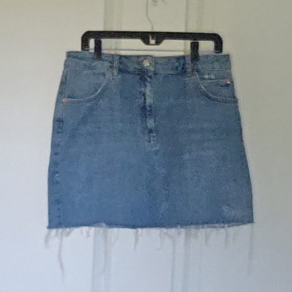 Topshop Blue Denim Frayed Hem Mini Skirt